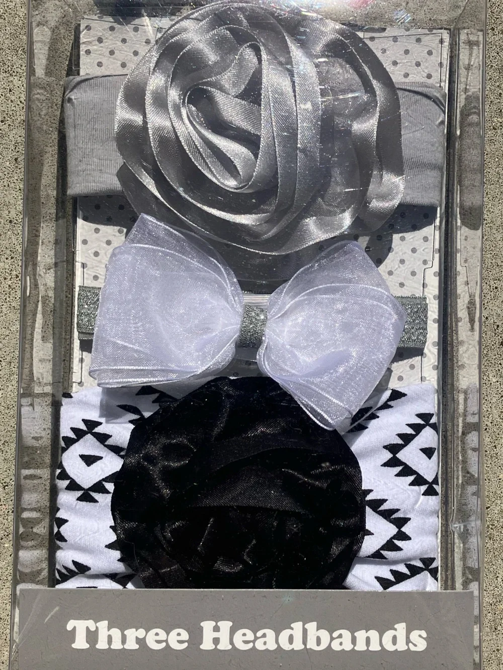 Cuddle Bear Collection Three Piece Girls' Headband Set - Silver, White, Black